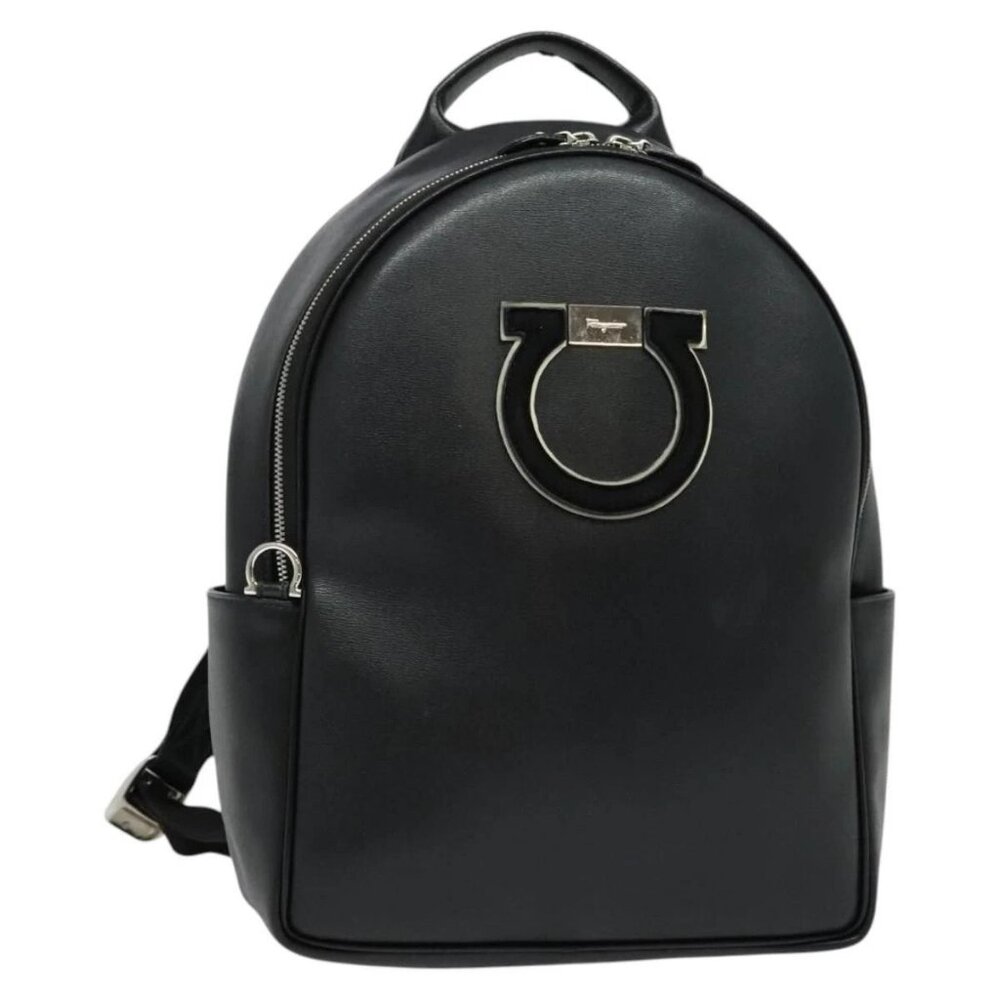 Salvatore Ferragamo Gancini Backpack Leather Black Silver